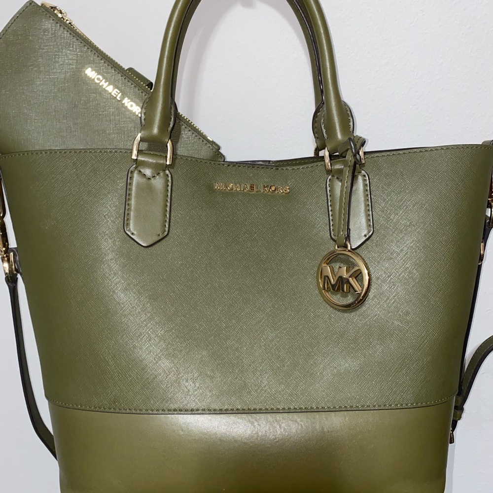 Michael Kors Sage Green Tote with Gold Details